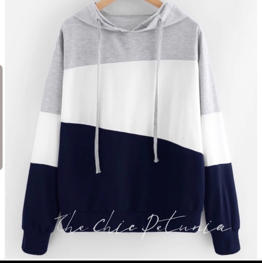 Plus Size Color Block drawstring hoodie